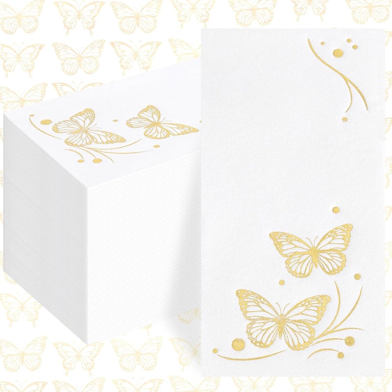 Joyido 50 Pack Gold Butterfly Napkins - White and Gold Paper Napkins - Cloth-Like Feel Dinner Paper - Disposable Hand Towels for Kitchen Table Bathroom Holiday Decor - Image 1